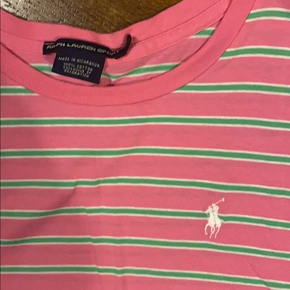 Pink white and lime green striped Ralph Lauren tee - Picture 2 of 3